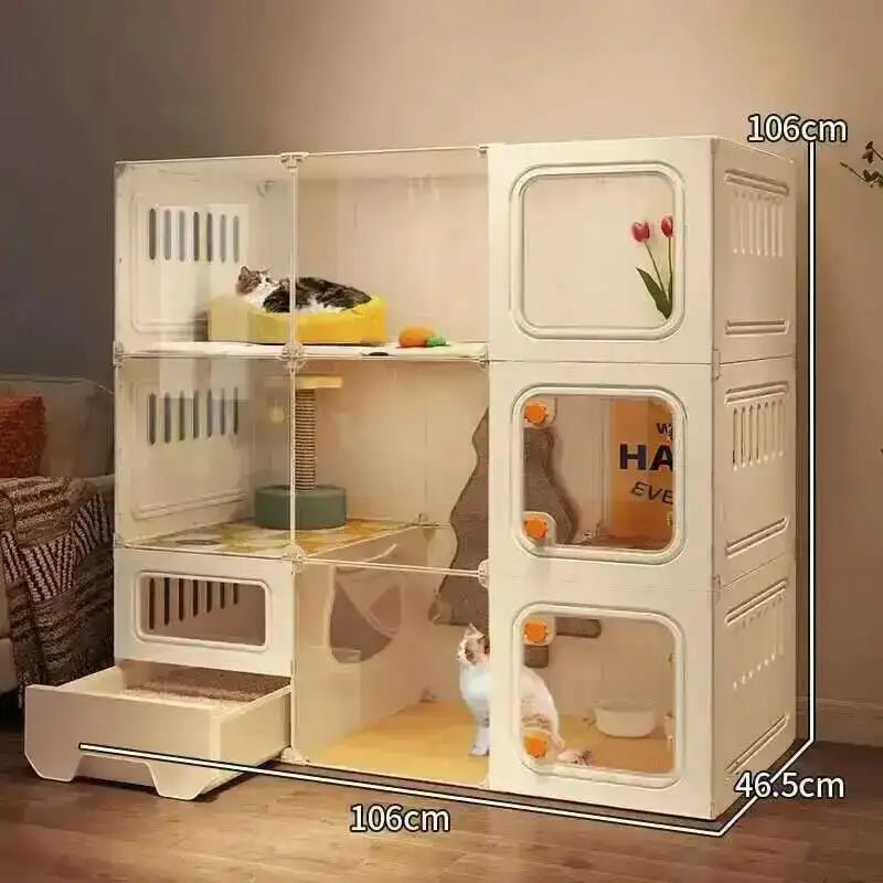 Multifunctional Cat Villa with Integrated Toilet, Free Outdoor Space & CabinetsHappy TailsHappy Tails
