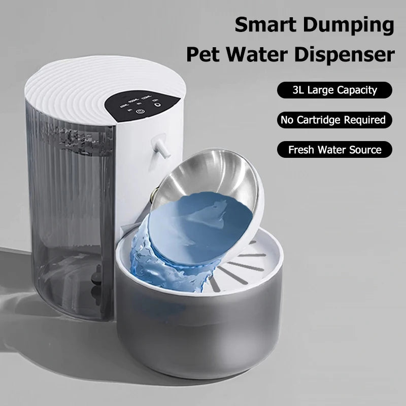Flip Tipping Smart Pet Water Dispenser With Stainless Steel Bowl Auto Dumping of Sewage No need Filters Ideal for Dogs & CatsHappy TailsHappy Tails
