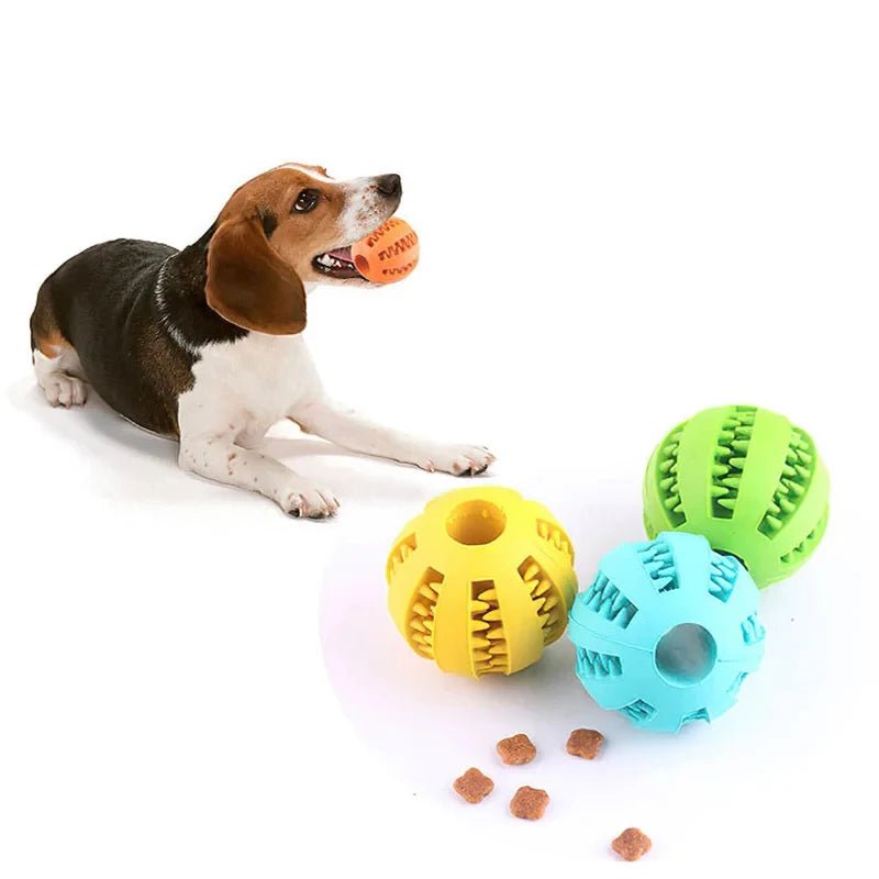 Dog Toy Ball, Nontoxic Bite Resistant Toy Ball for Pet Dogs Puppy Cat, Dog Pet Food Treat Feeder Chew Tooth Cleaning BallHappy TailsHappy Tails