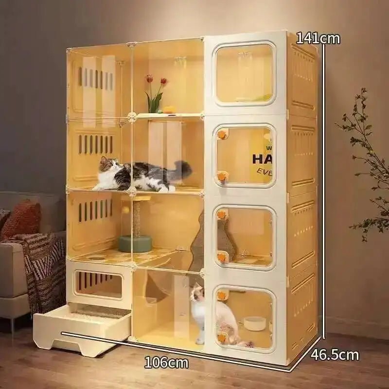 Multifunctional Cat Villa with Integrated Toilet, Free Outdoor Space & CabinetsHappy TailsHappy Tails