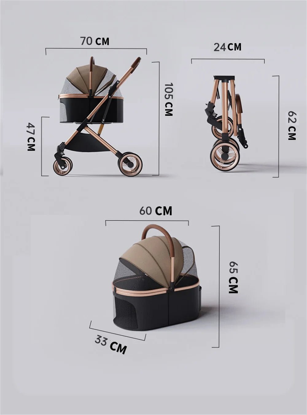 3 in 1 Detachable Pet Stroller for Dog Cat Foldable Travel Carrier up to 50lbs with Portable Carry Bag Storage BasketHappy TailsHappy Tails