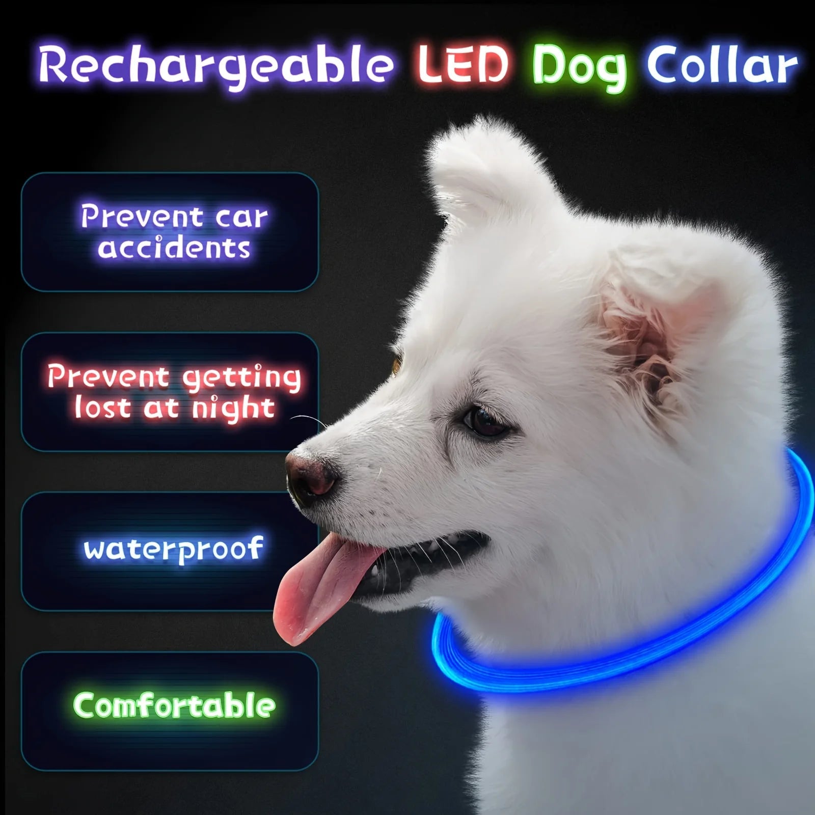 Pet Dog LED Light Collar Luminous Anti-Lost Dog Collar USB Rechargeable Dog Necklace Collar - Happy Tails