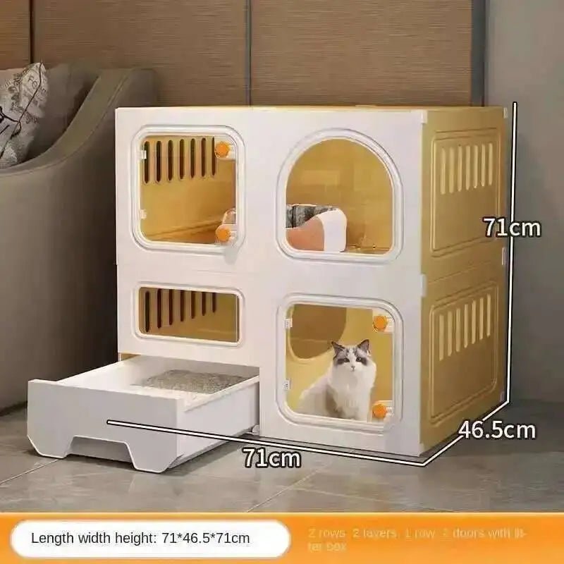 Multifunctional Cat Villa with Integrated Toilet, Free Outdoor Space & CabinetsHappy TailsHappy Tails