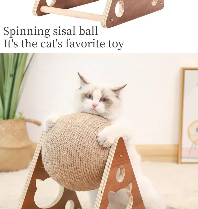 Cat Scratching Ball Wood Stand Pet Furniture Sisal Rope Ball Toys Kitten Climbing Scratcher Grinding Paws Scraper AccessoriesHappy TailsHappy Tails