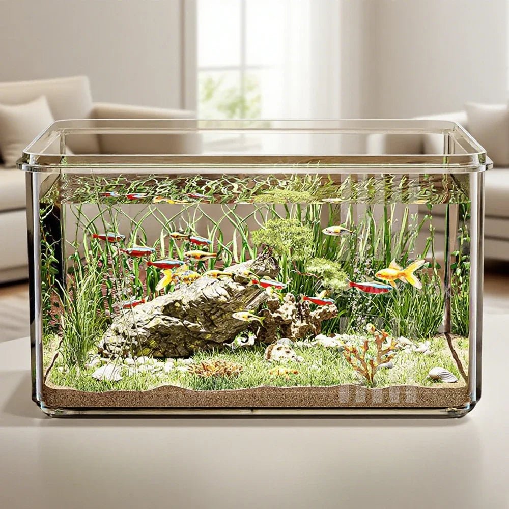 1 PC Transparent Aquarium Creative Desktop Fish Tank for Office Home Decor Rectangular(Bare Tank, No Scenery or Stones Included) - Happy Tails
