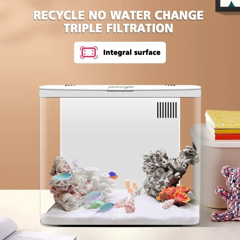 Desktop Aquarium 20*20*14CM Self - circulating Ecological Aquarium Pump, Oxygenation, Filter, Light Set Fish Tank Office DecoraHappy TailsHappy Tails