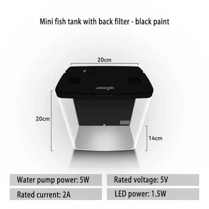 Desktop Aquarium 20*20*14CM Self - circulating Ecological Aquarium Pump, Oxygenation, Filter, Light Set Fish Tank Office DecoraHappy TailsHappy Tails