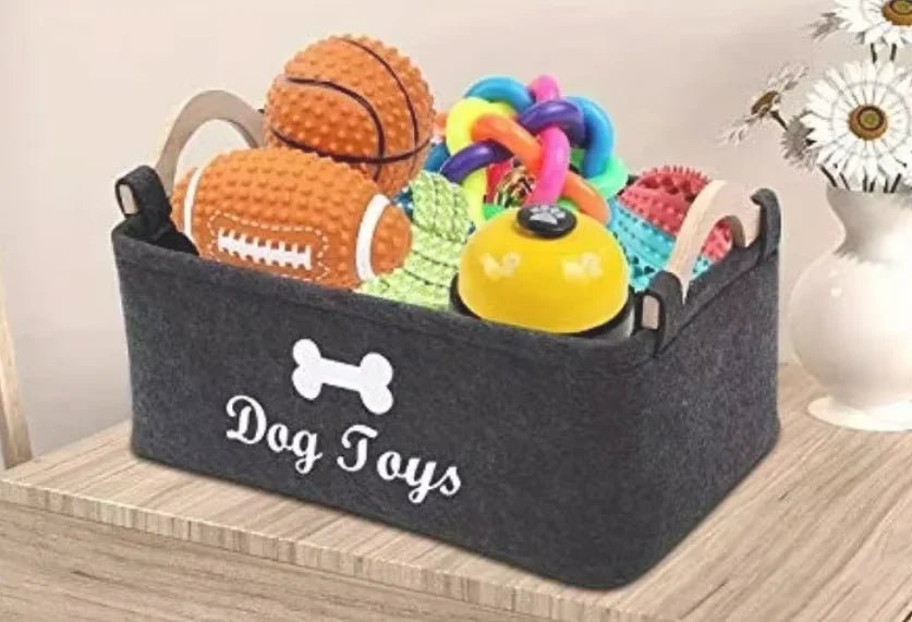 Felt pet toy box, dog toy box, storage basket box - perfect for organizing pets - Happy Tails