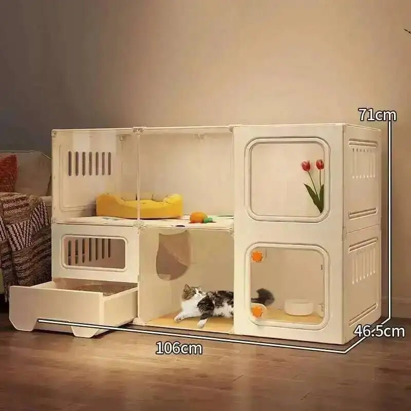 Multifunctional Cat Villa with Integrated Toilet, Free Outdoor Space & CabinetsHappy TailsHappy Tails