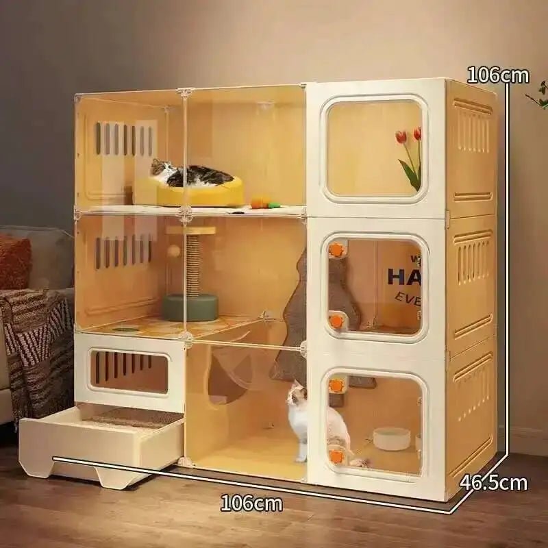 Multifunctional Cat Villa with Integrated Toilet, Free Outdoor Space & CabinetsHappy TailsHappy Tails