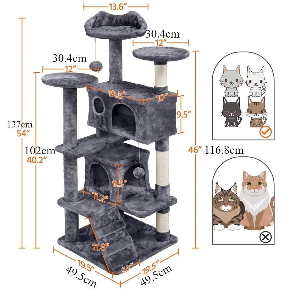 Large Cat Tree Tower with Top Perch and HammockHappy TailsHappy Tails