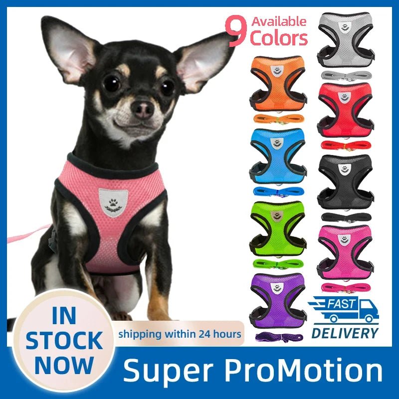 Dog Harness Walking Lead Leash For Small Dogs Collar Polyester Adjustable Mesh Puppy Cat Harness Vest For Medium Pet Accessories - Happy Tails