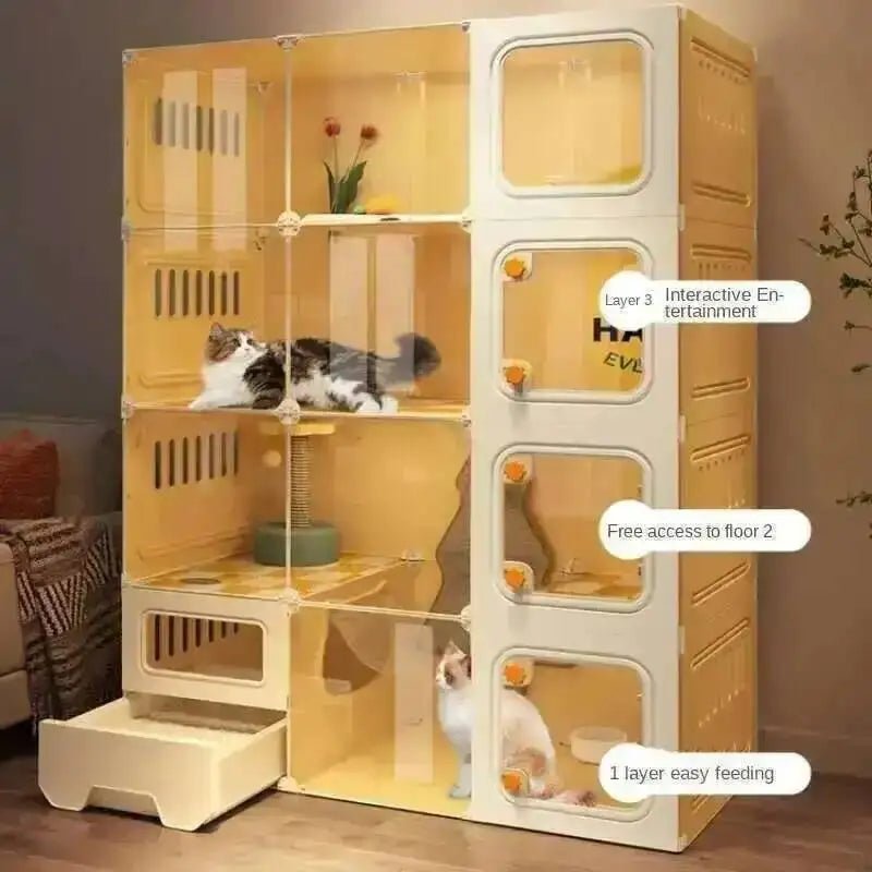 Multifunctional Cat Villa with Integrated Toilet, Free Outdoor Space & CabinetsHappy TailsHappy Tails