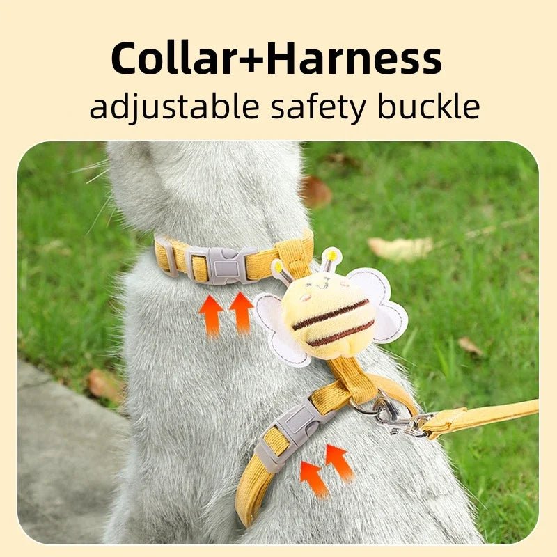 Cat Harness Leash Collar Set Adjustable Cartoon Bee Double Layer Dog Harness for Small Medium Pet Collar Leash Outdoor WalkingHappy TailsHappy Tails