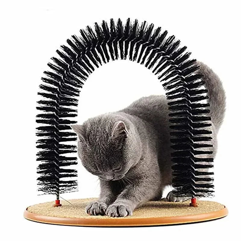 Cat Toy Arch Self Groome Pamper Feline with A Massage Grooming Rubbing Brush with Scratching Pad Toy for Cats Interactive ToysHappy TailsHappy Tails