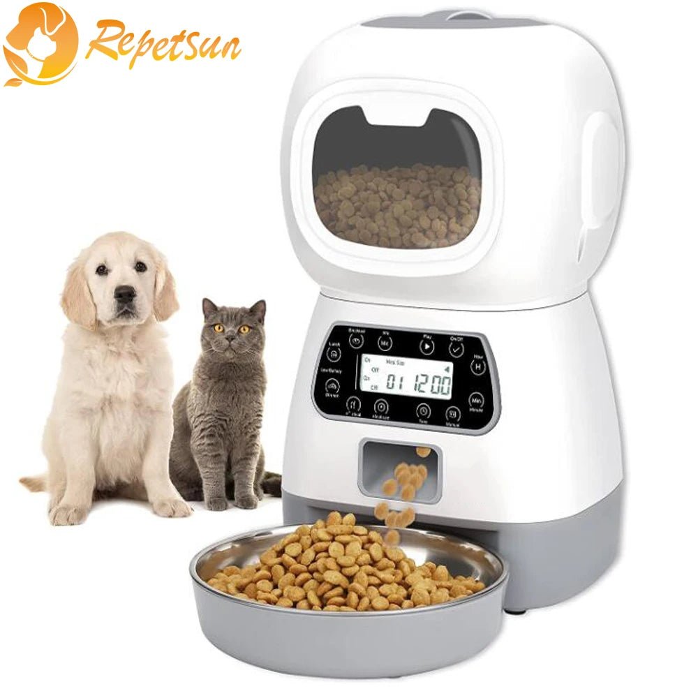 3.5L Automatic Pet Feeder Smart Food Dispenser For Cats Dogs Timer Stainless Steel Bowl Auto Dog Cat Pet Feeding Pet SuppliesHappy TailsHappy Tails