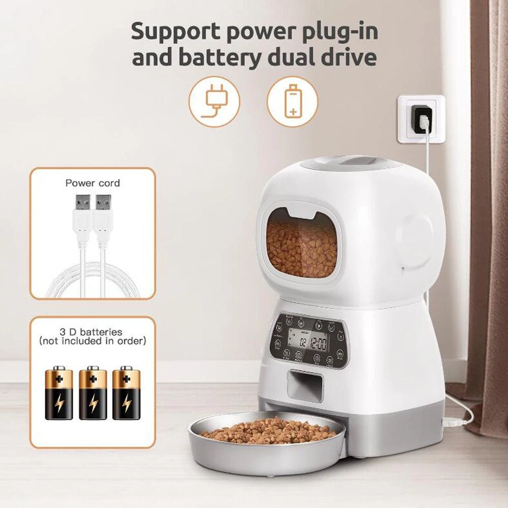 3.5L Automatic Pet Feeder Smart Food Dispenser For Cats Dogs Timer Stainless Steel Bowl Auto Dog Cat Pet Feeding Pet SuppliesHappy TailsHappy Tails
