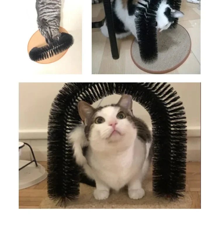 Cat Toy Arch Self Groome Pamper Feline with A Massage Grooming Rubbing Brush with Scratching Pad Toy for Cats Interactive ToysHappy TailsHappy Tails