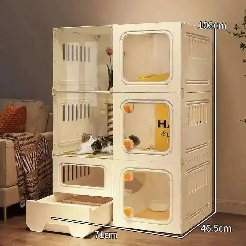 Multifunctional Cat Villa with Integrated Toilet, Free Outdoor Space & CabinetsHappy TailsHappy Tails