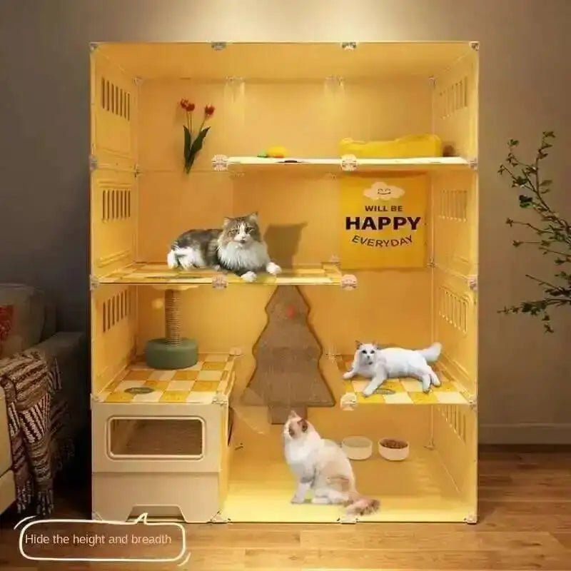 Multifunctional Cat Villa with Integrated Toilet, Free Outdoor Space & CabinetsHappy TailsHappy Tails