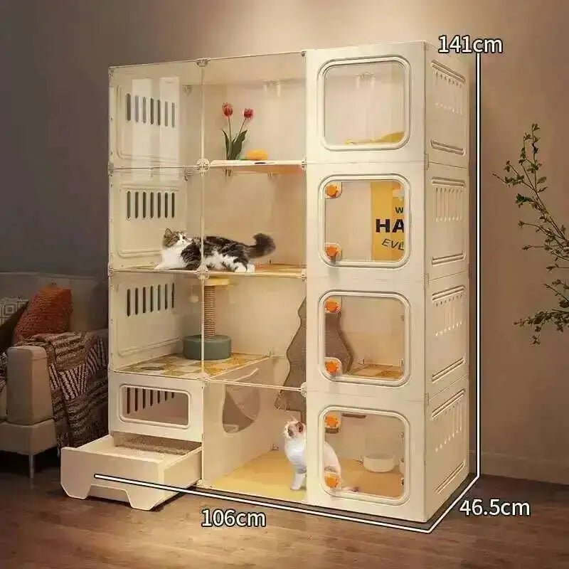 Multifunctional Cat Villa with Integrated Toilet, Free Outdoor Space & CabinetsHappy TailsHappy Tails