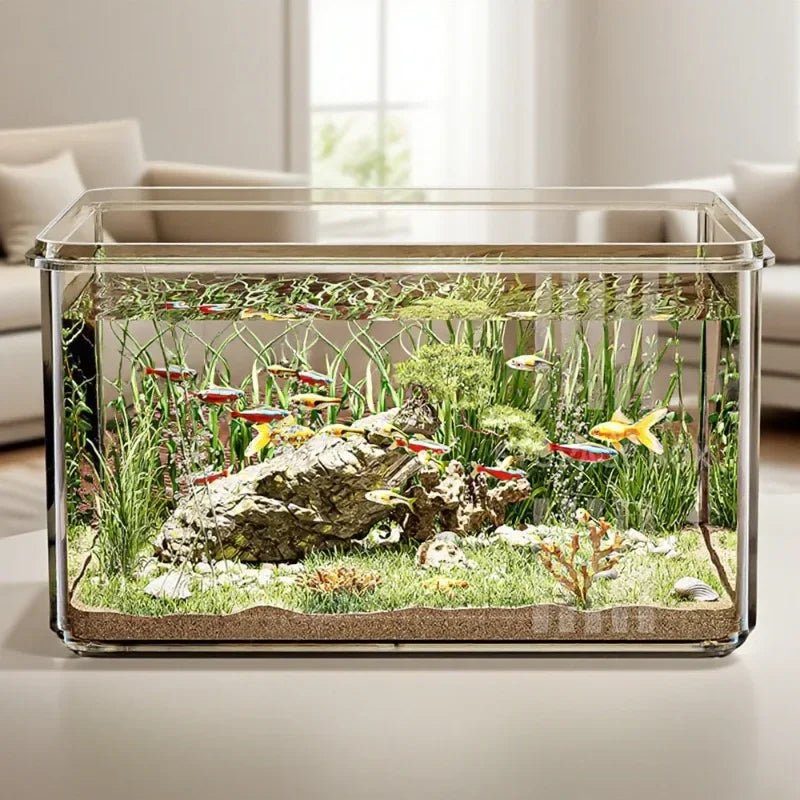 1 PC Transparent Aquarium Creative Desktop Fish Tank for Office Home Decor Rectangular(Bare Tank, No Scenery or Stones Included) - Happy Tails
