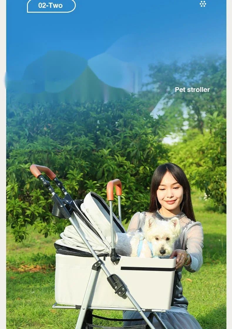 Foldable Pet Stroller with External Push Handle - Ideal for Dog Walking and CarryingHappy TailsHappy Tails