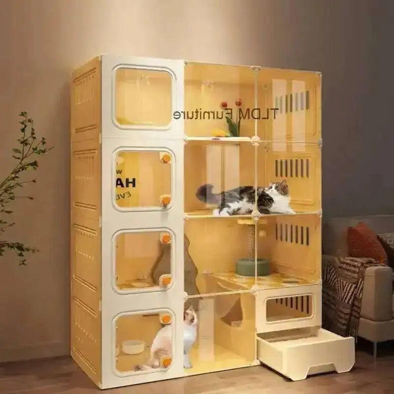 Multifunctional Cat Villa with Integrated Toilet, Free Outdoor Space & CabinetsHappy TailsHappy Tails
