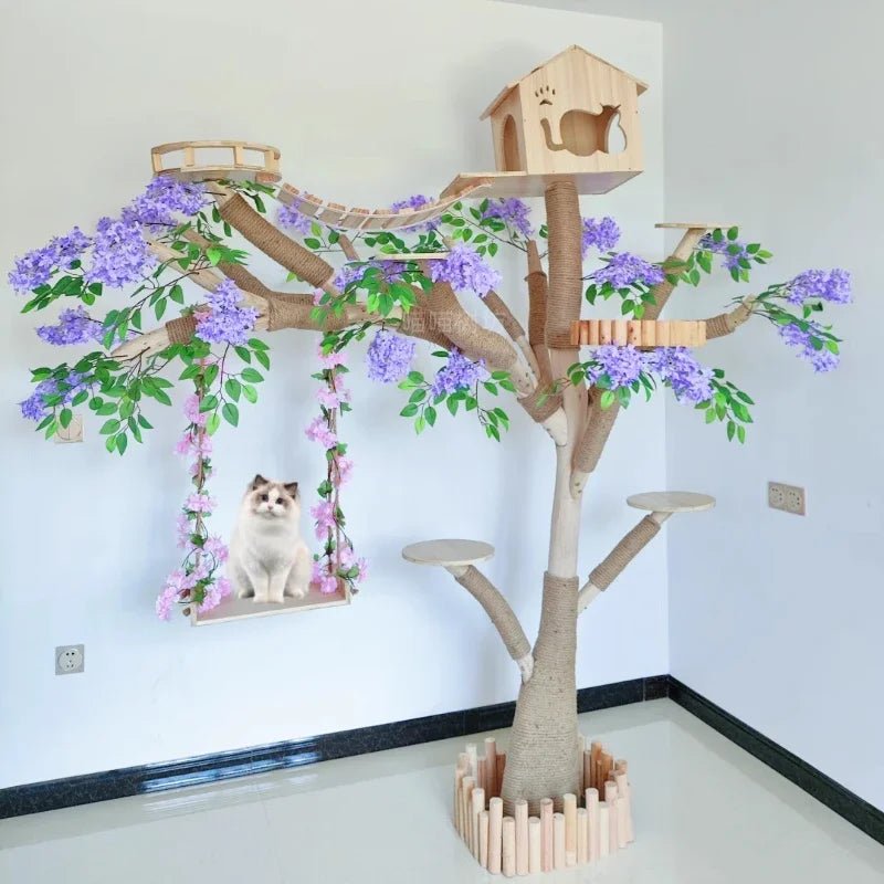 Solid Wood Large Cat Climbing Frame Artificial Tree Integrated Multi-functional Pet Frame Pet House Luxury Full Set of Cat Toys - Happy Tails