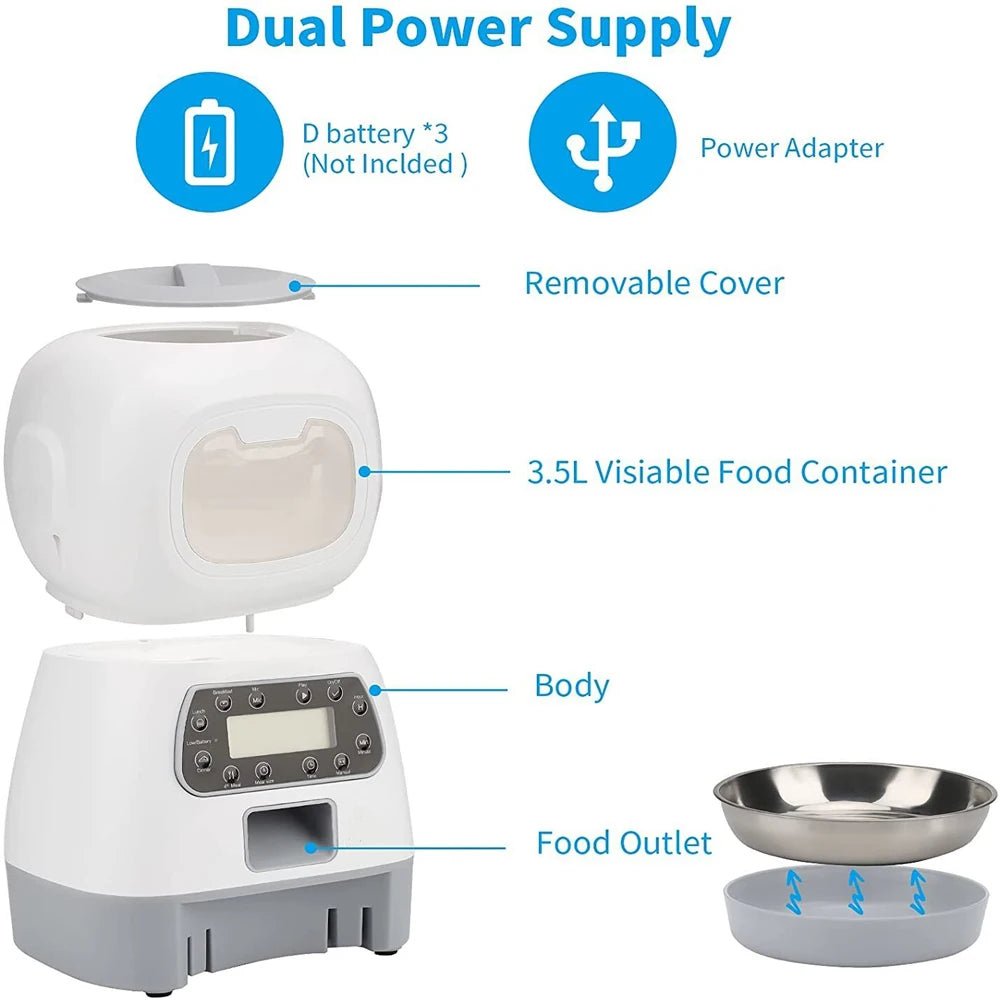 Automatic Pet Feeder for Cats & Dogs - Timer with Stainless Steel BowlHappy TailsHappy Tails