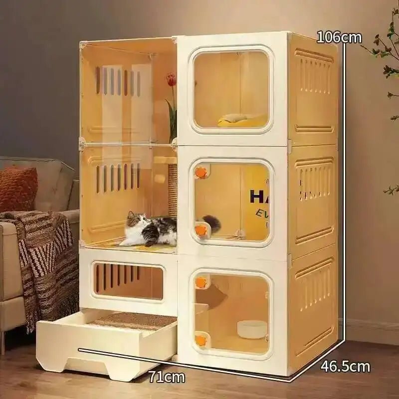 Multifunctional Cat Villa with Integrated Toilet, Free Outdoor Space & CabinetsHappy TailsHappy Tails