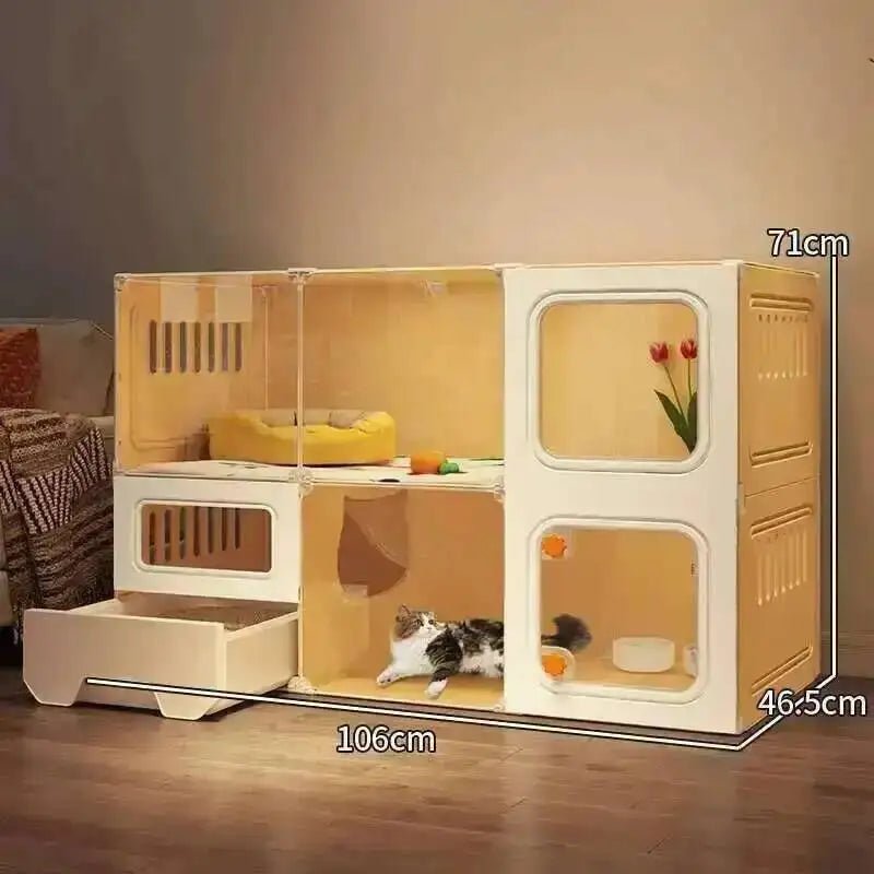 Multifunctional Cat Villa with Integrated Toilet, Free Outdoor Space & CabinetsHappy TailsHappy Tails