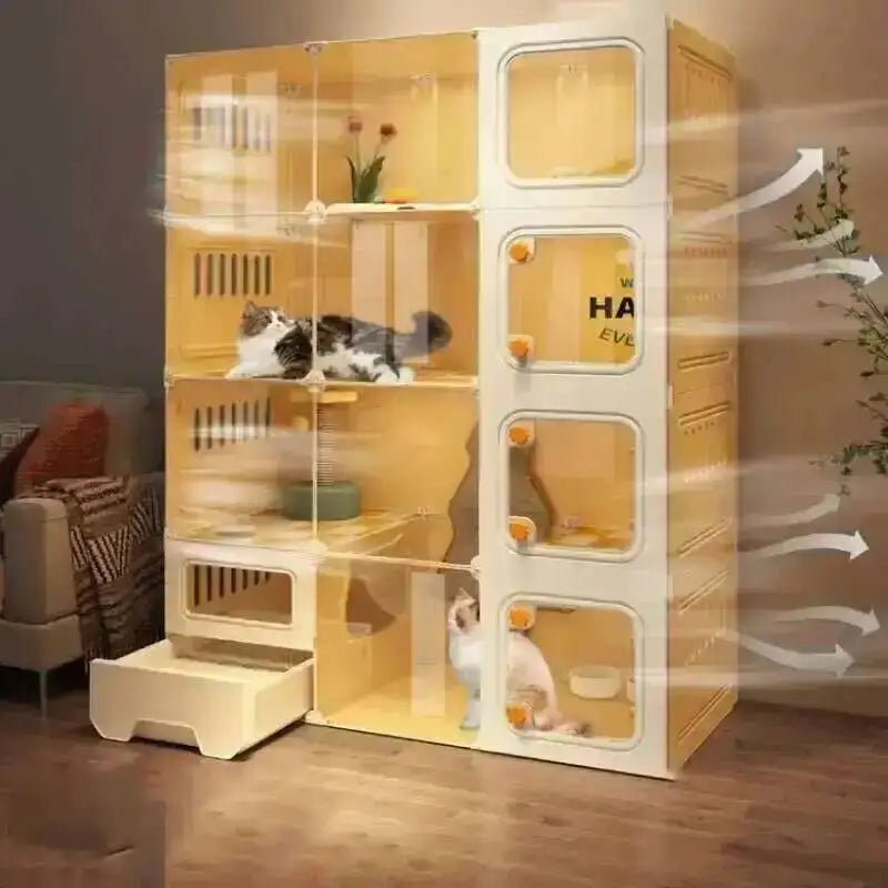 Multifunctional Cat Villa with Integrated Toilet, Free Outdoor Space & CabinetsHappy TailsHappy Tails