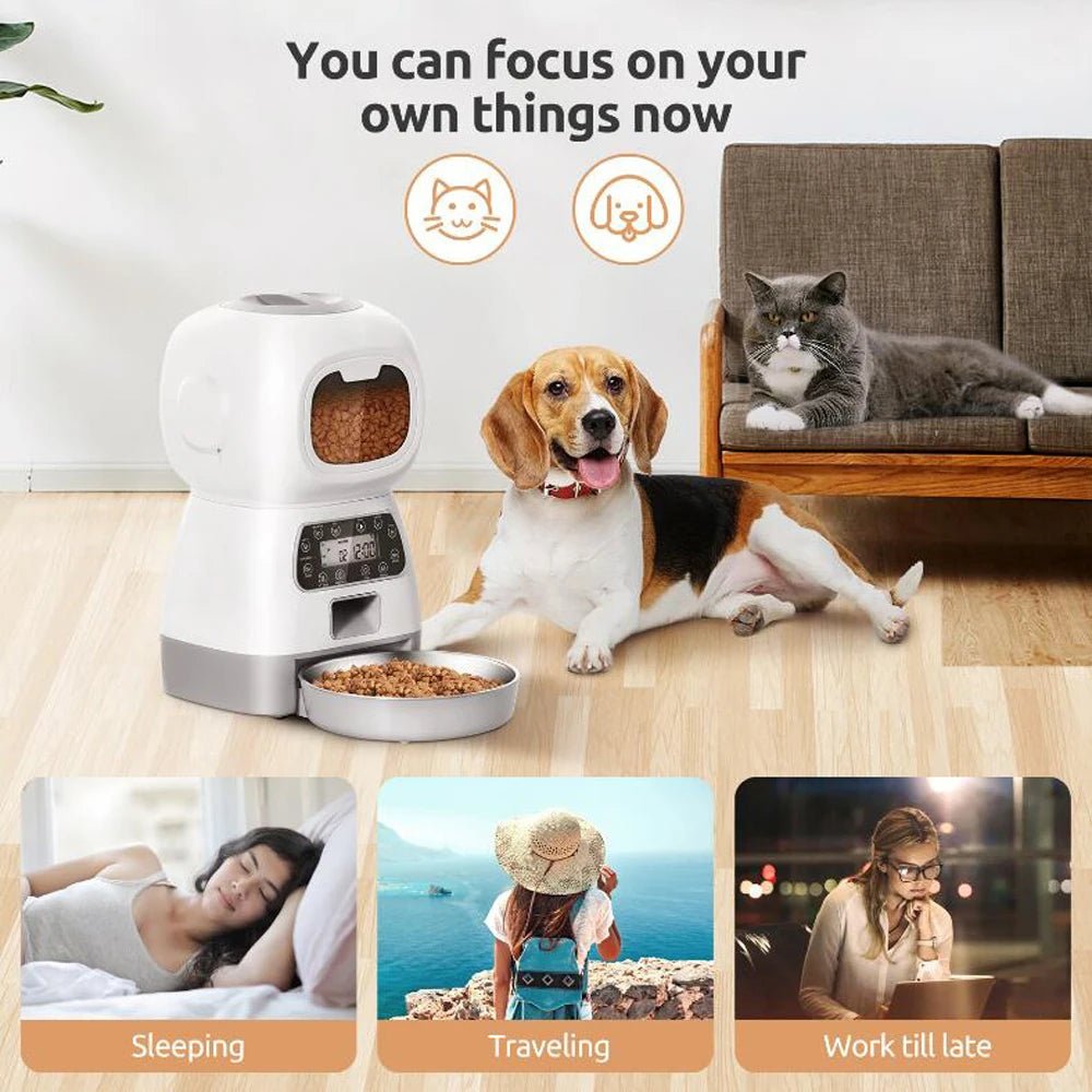 Automatic Pet Feeder for Cats & Dogs - Timer with Stainless Steel BowlHappy TailsHappy Tails