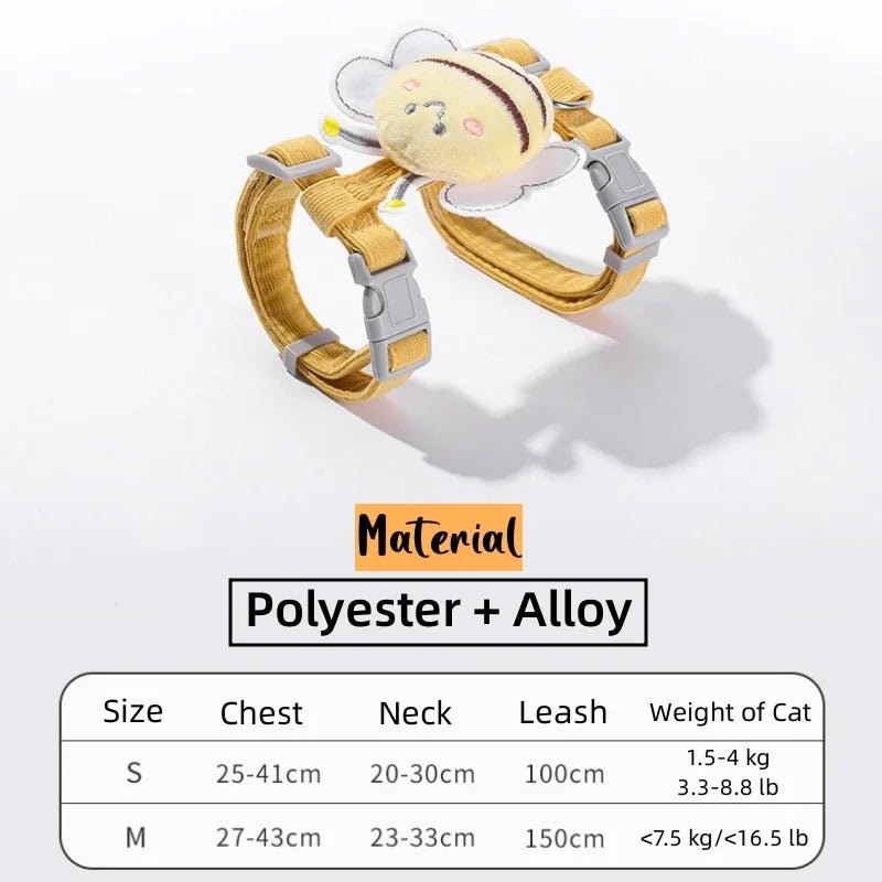 Cat Harness Leash Collar Set Adjustable Cartoon Bee Double Layer Dog Harness for Small Medium Pet Collar Leash Outdoor WalkingHappy TailsHappy Tails