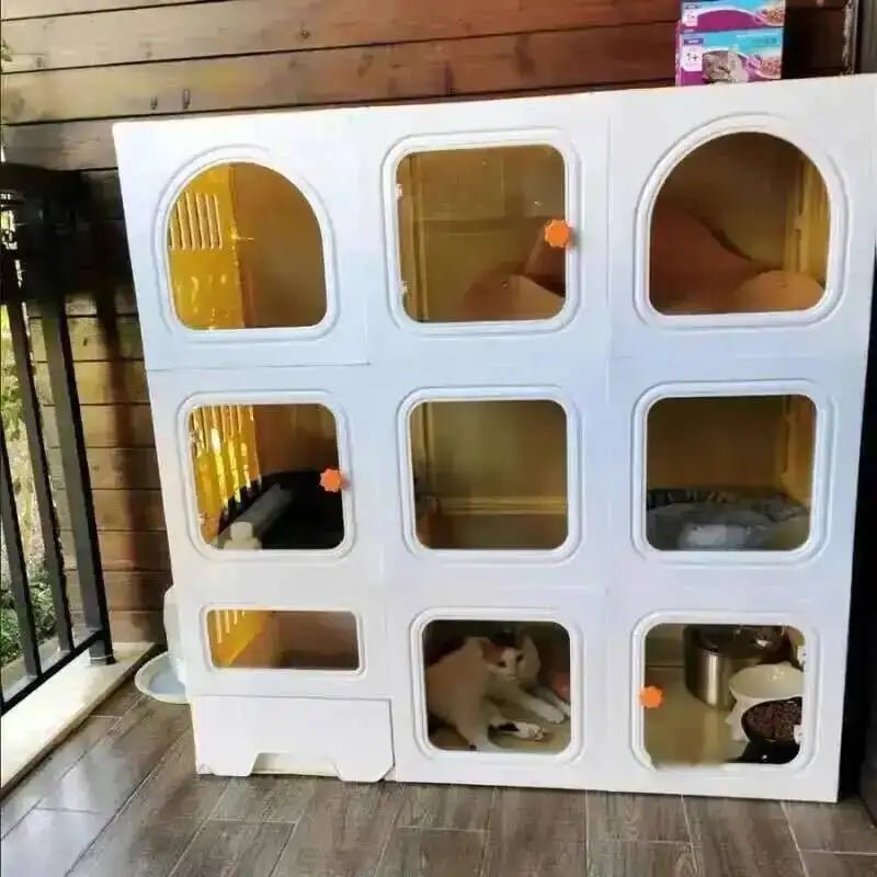Multifunctional Cat Villa with Integrated Toilet, Free Outdoor Space & CabinetsHappy TailsHappy Tails