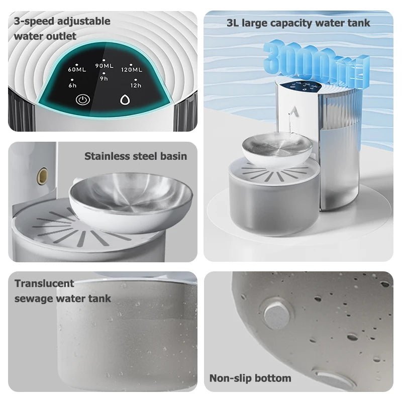 Flip Tipping Smart Pet Water Dispenser With Stainless Steel Bowl Auto Dumping of Sewage No need Filters Ideal for Dogs & CatsHappy TailsHappy Tails
