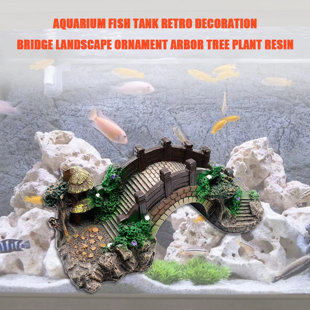 Aquarium Accessories Arbor Tree Plant Fake Landscaping Fish Tank Ornament Artificial Bridge Rockery Resin Aquarium Ornaments - Happy Tails