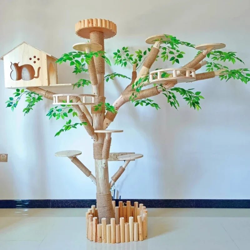 Solid Wood Large Cat Climbing Frame Artificial Tree Integrated Multi-functional Pet Frame Pet House Luxury Full Set of Cat Toys - Happy Tails