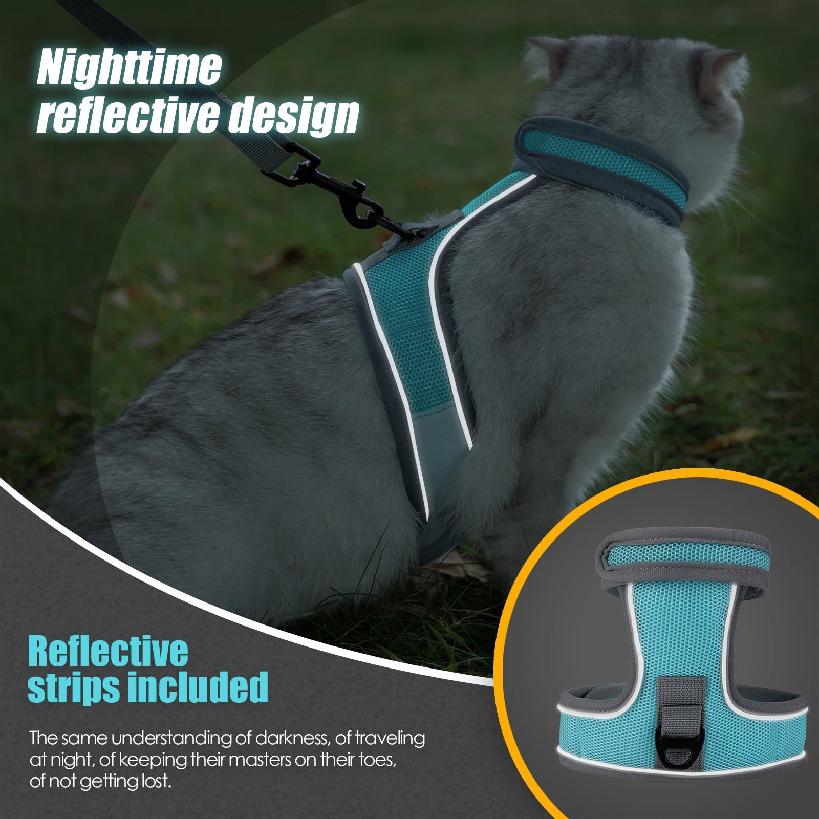Cat Harness - Escape Proof Adjustable Cat Harness,Comfortable Soft,Walking Travel Kitten Harness for Small Medium Large CatsHappy TailsHappy Tails
