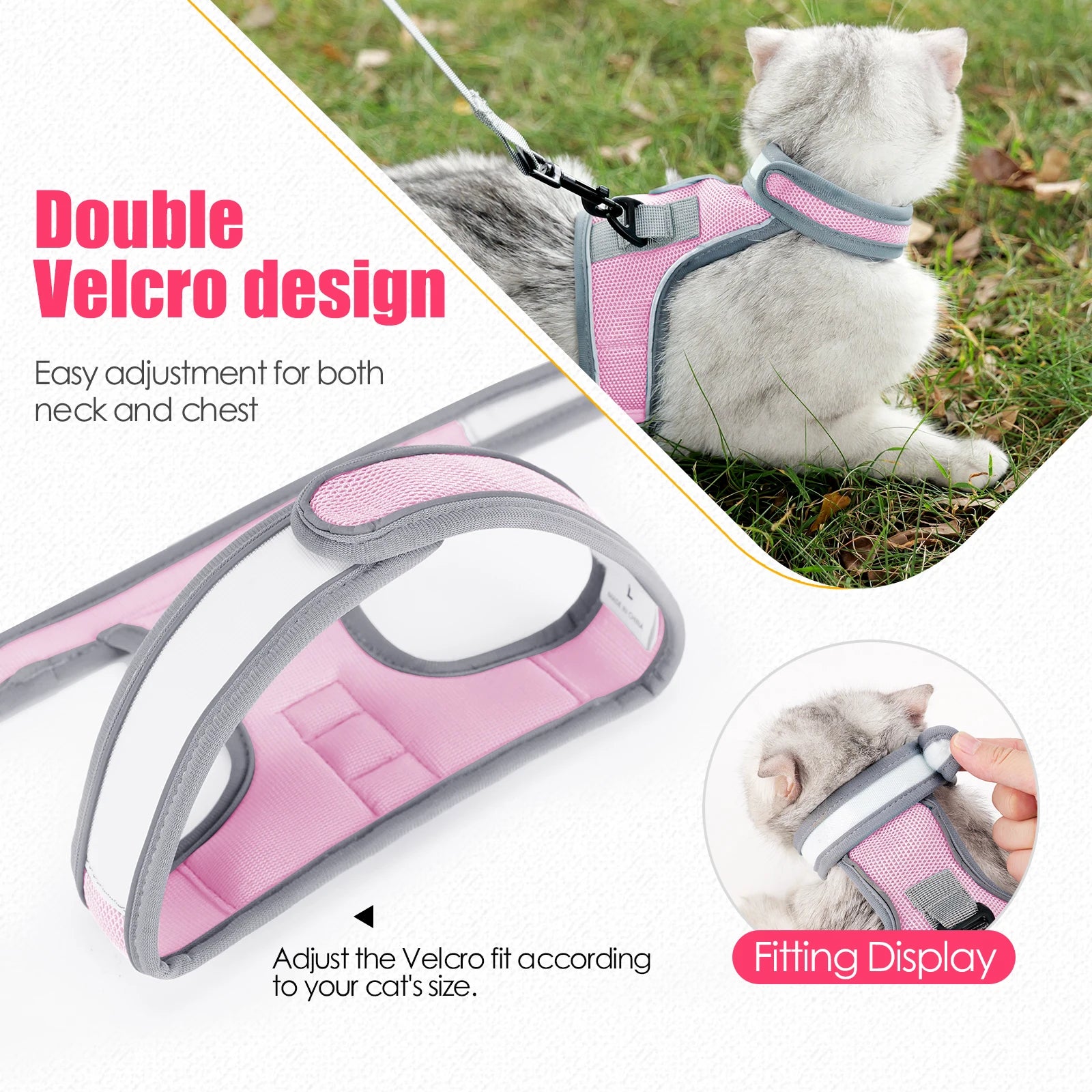 Cat Harness-Escape Proof Adjustable Cat Harness,Comfortable Soft,Walking Travel Kitten Harness for Small Medium Large Cats - Happy Tails