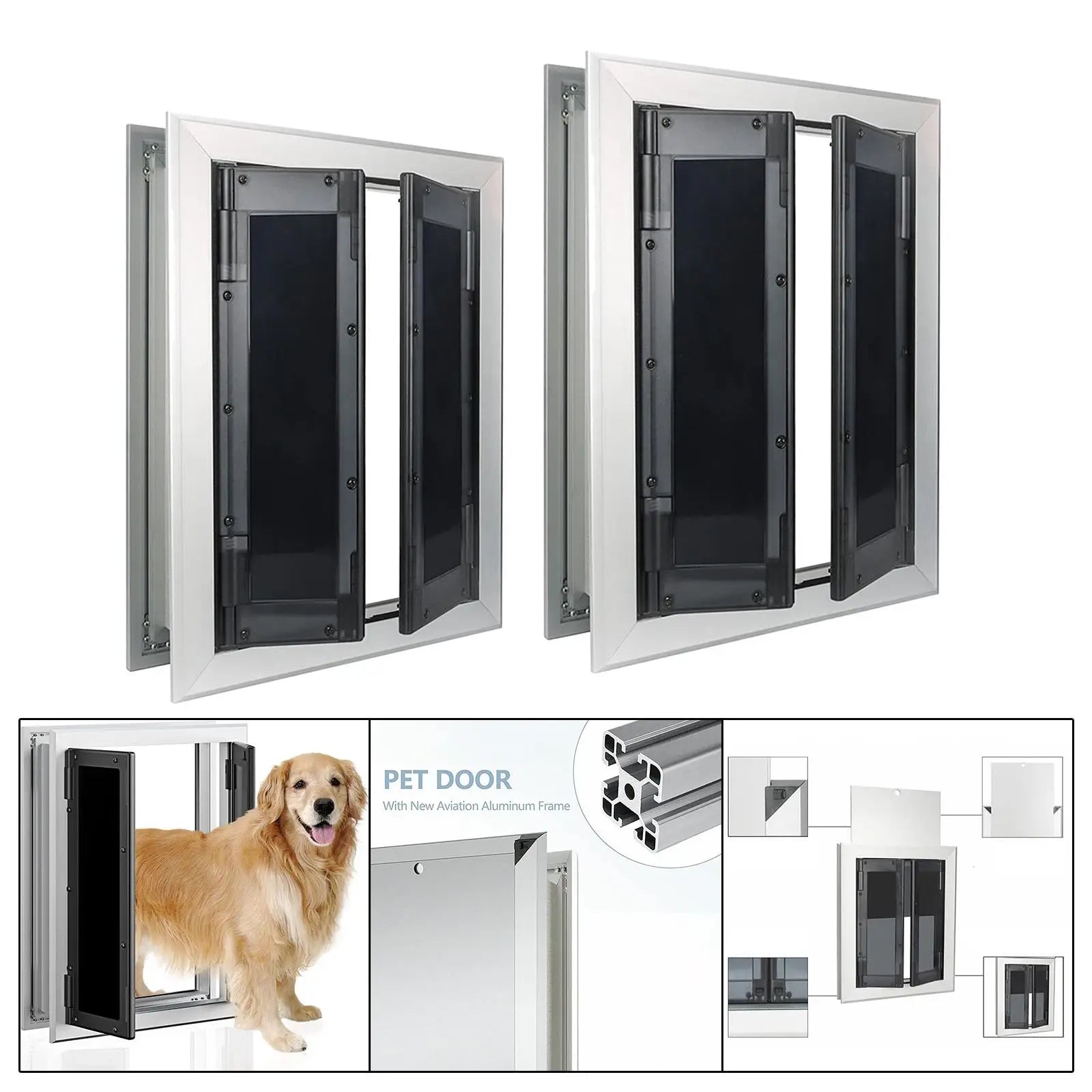 Dogs Door with Flap Heavy Duty Doors Large Aluminum Pet Door Energy Efficient Durable for Exterior Outdoor Indoor Wall DoorHappy TailsHappy Tails