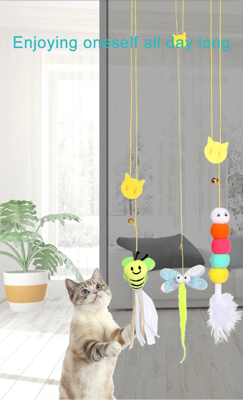 Simulation Cat Toy Cat Scratching Rope Feather Funny Kitten Playing Game Interactive Toy Retractable Hanging Door Pet Supplies - Happy Tails