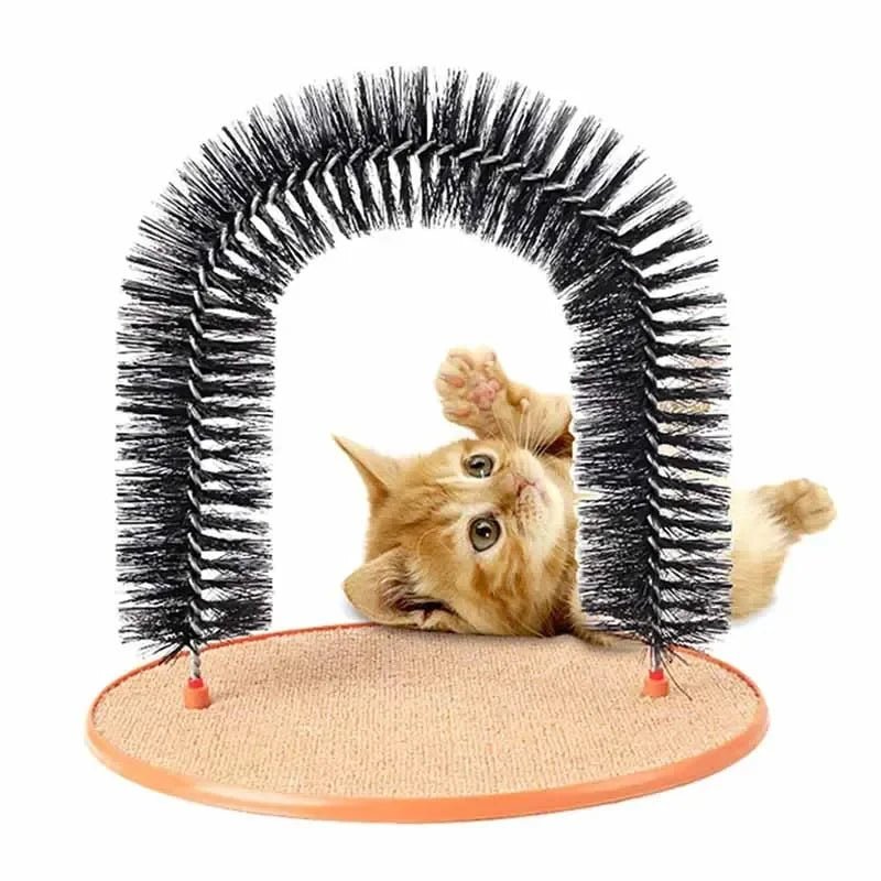 Cat Toy Arch Self Groome Pamper Feline with A Massage Grooming Rubbing Brush with Scratching Pad Toy for Cats Interactive ToysHappy TailsHappy Tails