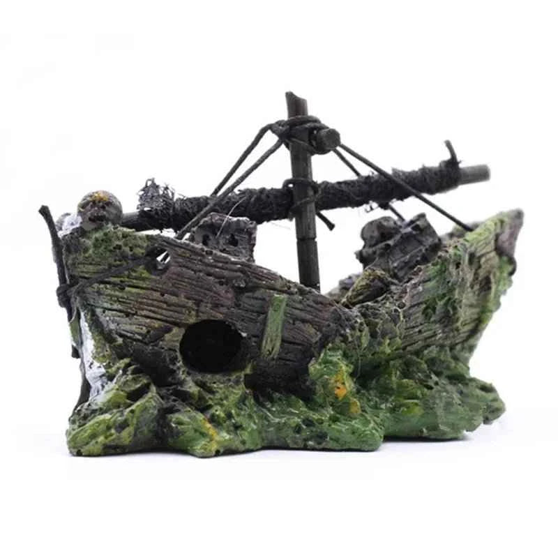 Resin Aquarium Ornament Wreck Sunk Ship Landscape Sailing Boat Cave Fish Playing Toys Fish Tank Decoration Aquarium Accessories - Happy Tails