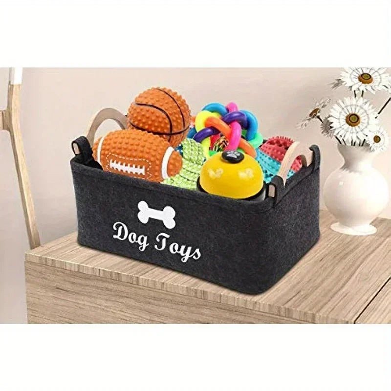 Felt pet toy box, dog toy box, storage basket box - perfect for organizing pets - Happy Tails