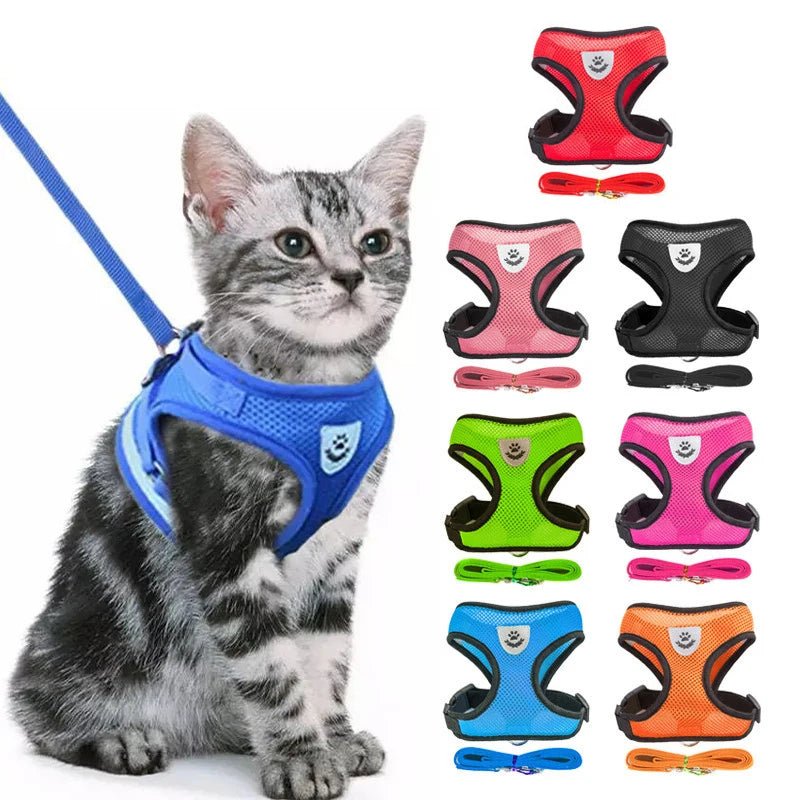 Cat Harness Adjustable Vest Walking Traction Rope Set for Dog Collar Breathable Mesh Harness for Small Medium Cat Dog Pet Lead - Happy Tails
