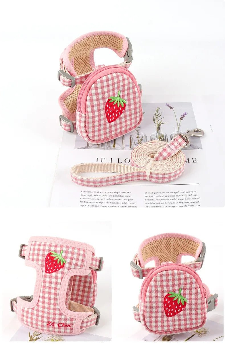 Cat Harness with Backpack Prevent Break Free Breathable Chest Strap Pet Traction Rope Set Teddy Mini Dog Walking Pet Supplies - Happy Tails