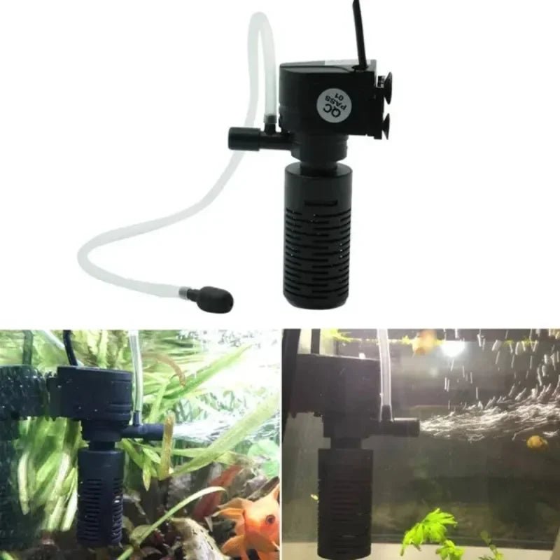 Fish Tank Filter Aquarium Three-in-one Aeration Filter Pump Mini Aquarium Oxygen Submersible Water Purifier - Happy Tails