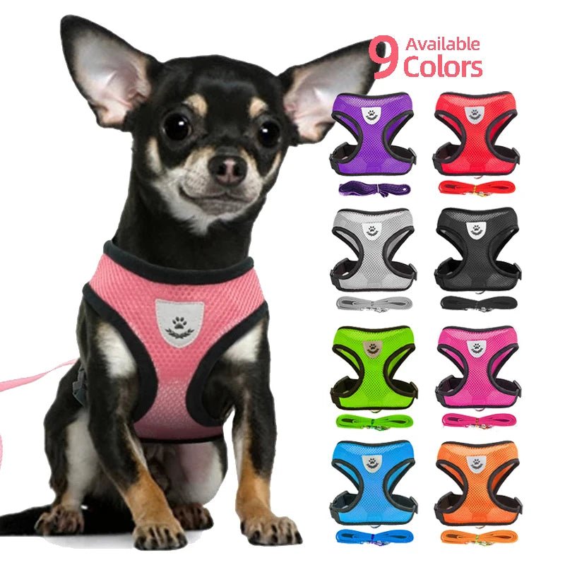 Dog Harness Walking Lead Leash For Small Dogs Collar Polyester Adjustable Mesh Puppy Cat Harness Vest For Medium Pet Accessories - Happy Tails